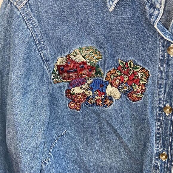 Vintage Cabin Creek cat embroidered patch jean long sleeve - Picture 3 of 7